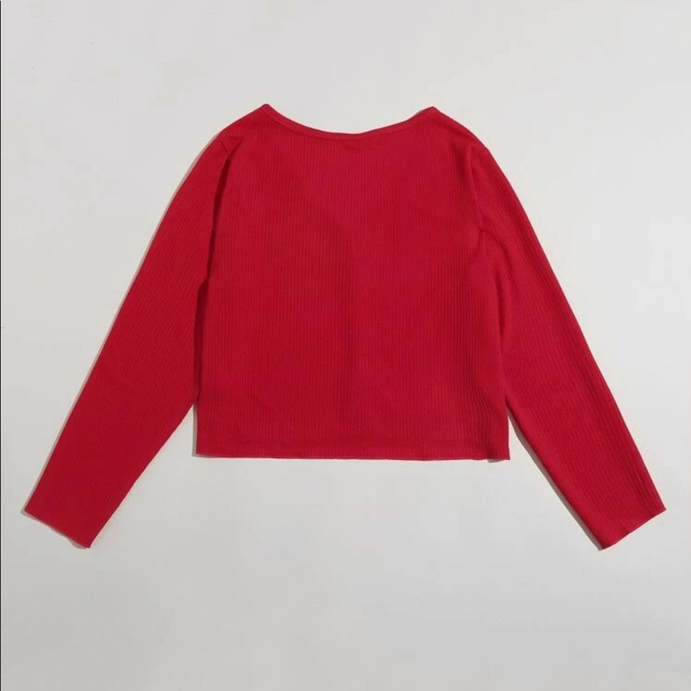Red Button-Front Ribbed Top - NWOT - Picture 3 of 8